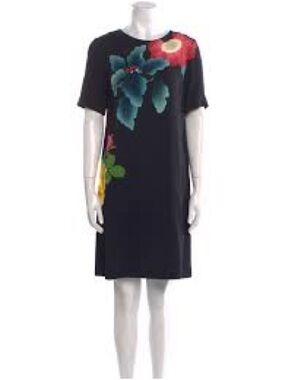 Etro Black Shift Dress with Teal & Red Floral